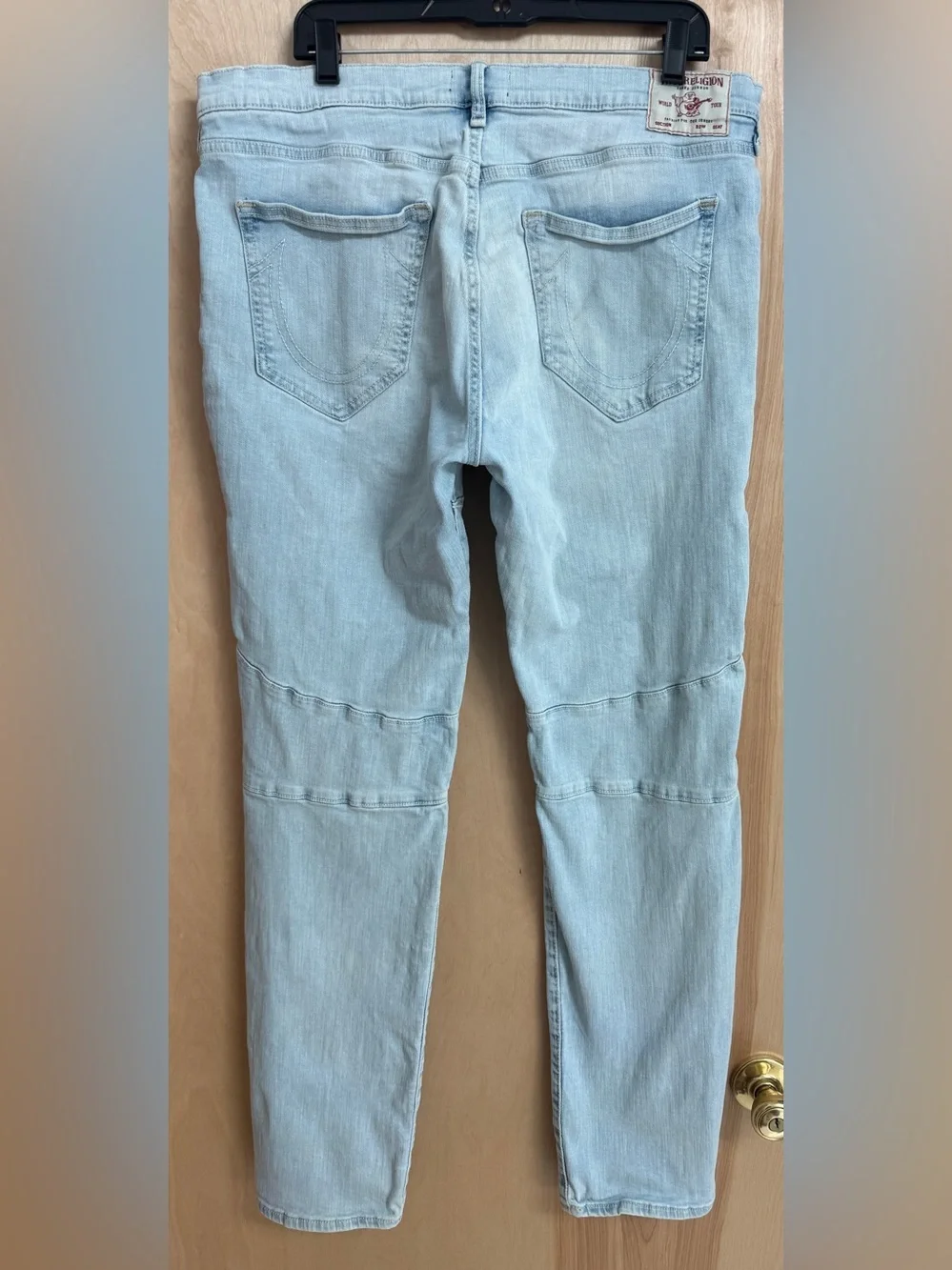 True Religion Rocco Moto Relaxed Skinny Jeans Light Wash Intense Stretch: 36